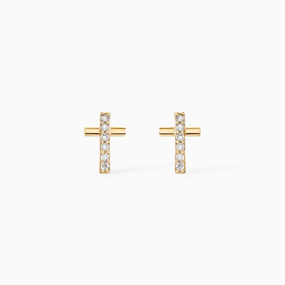 Boucles D'oreilles Puces Allie Croix Or Jaune Oxyde De Zirconium