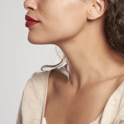 Boucles D'oreilles Puces Allie Croix Or Jaune Oxyde De Zirconium