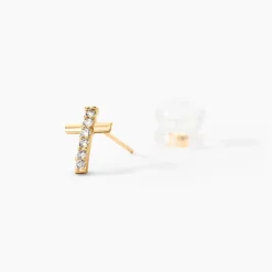 Boucles D'oreilles Puces Allie Croix Or Jaune Oxyde De Zirconium