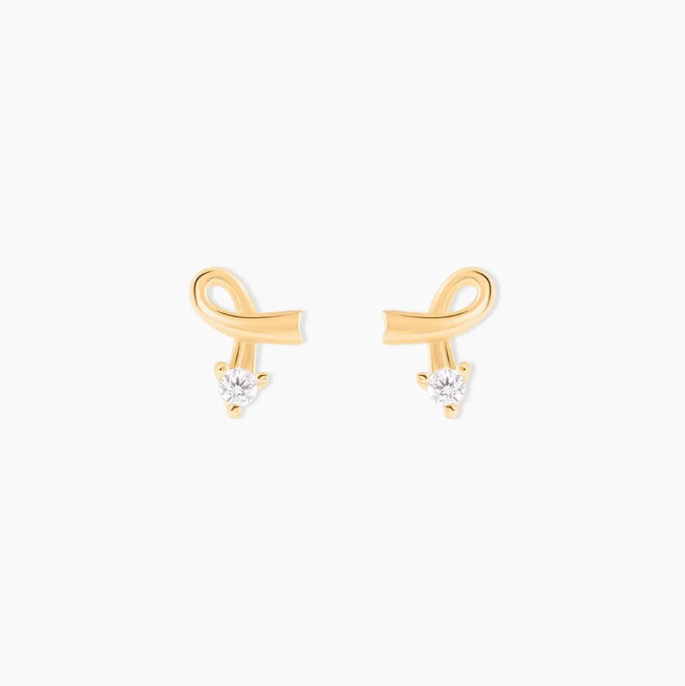 Boucles D'oreilles Puces Alvina Ruban Or Jaune Oxyde De Zirconium