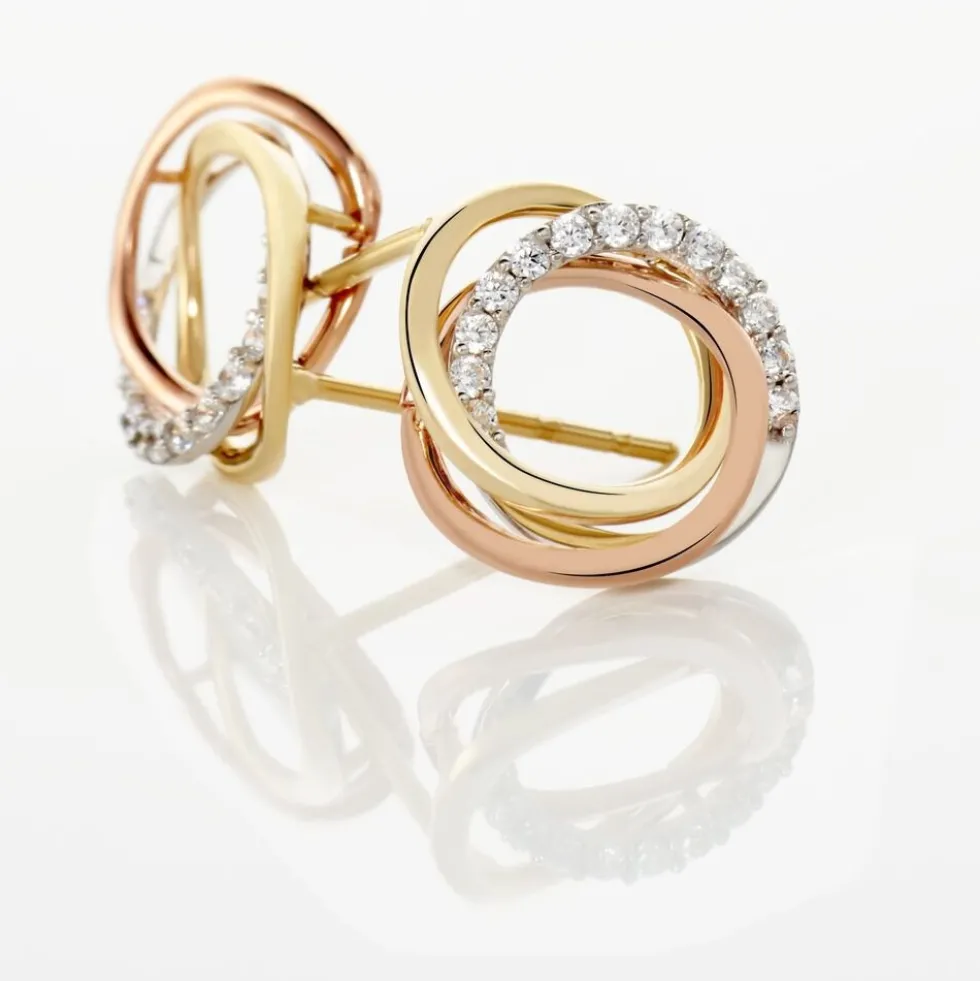 Boucles D'oreilles Puces Amaiur Or Tricolore Oxydes De Zirconium