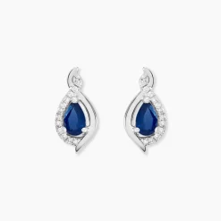 Boucles D'oreilles Puces Angelika Or Blanc Saphir Et Diamant