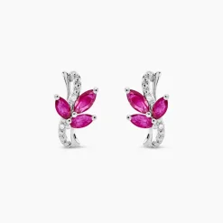 Boucles D'oreilles Puces Angie Or Blanc Diamant Et Rubis