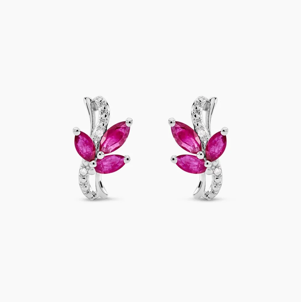 Boucles D'oreilles Puces Angie Or Blanc Diamant Et Rubis