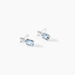 Boucles D'oreilles Puces Annchen Or Blanc Topaze Et Oxyde De Zirconium
