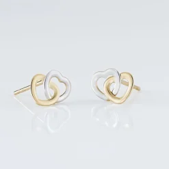 Boucles D'oreilles Puces Anne-maudae Double Coeurs Or Bicolore