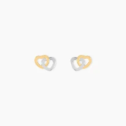 Boucles D'oreilles Puces Anne-maudae Double Coeurs Or Bicolore