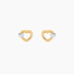 Boucles D'oreilles Puces Anne-maudae Double Coeurs Or Bicolore