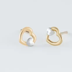 Boucles D'oreilles Puces Anne-maudae Double Coeurs Or Bicolore