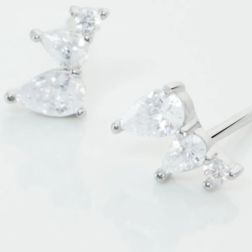 Boucles D'oreilles Puces Anya Argent Blanc Oxyde De Zirconium