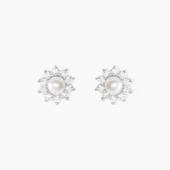 Boucles D'oreilles Puces Argent Blanc Cheri Perle De Culture Oxydes