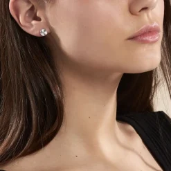 Boucles D'oreilles Puces Argent Blanc Valente Oxydes De Zirconium