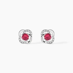 Boucles D'oreilles Puces Argent Blanc Clover Verre Oxydes De Zirconium