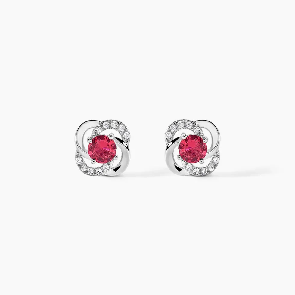 Boucles D'oreilles Puces Argent Blanc Clover Verre Oxydes De Zirconium