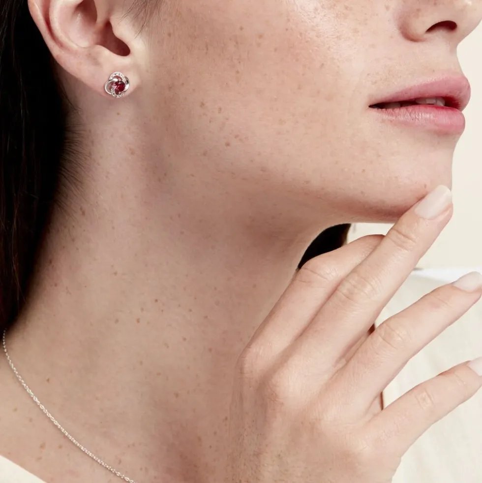 Boucles D'oreilles Puces Argent Blanc Clover Verre Oxydes De Zirconium