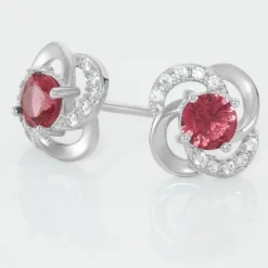 Boucles D'oreilles Puces Argent Blanc Clover Verre Oxydes De Zirconium