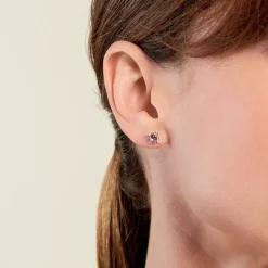 Boucles D'oreilles Puces Astrithr Or Jaune Améthyste Oxydes