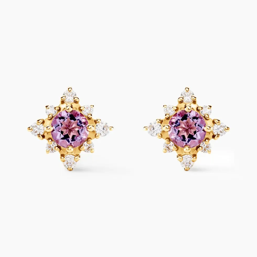 Boucles D'oreilles Puces Astrithr Or Jaune Améthyste Oxydes