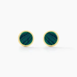 Boucles D'oreilles Puces Athena Acier Doré Malachite