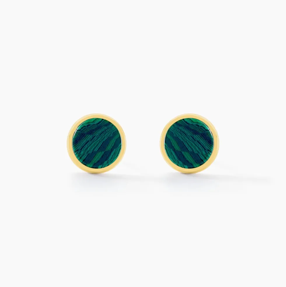 Boucles D'oreilles Puces Athena Acier Doré Malachite