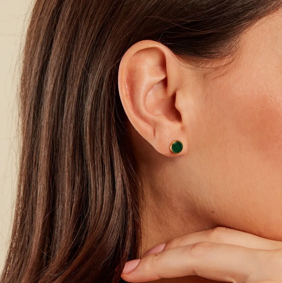 Boucles D'oreilles Puces Athena Acier Doré Malachite