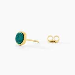 Boucles D'oreilles Puces Athena Acier Doré Malachite