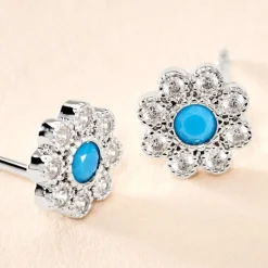 Boucles D'oreilles Puces Aurel Argent Blanc Turquoise Oxyde