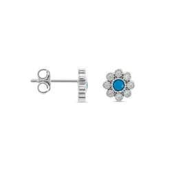 Boucles D'oreilles Puces Aurel Argent Blanc Turquoise Oxyde