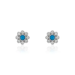 Boucles D'oreilles Puces Aurel Argent Blanc Turquoise Oxyde