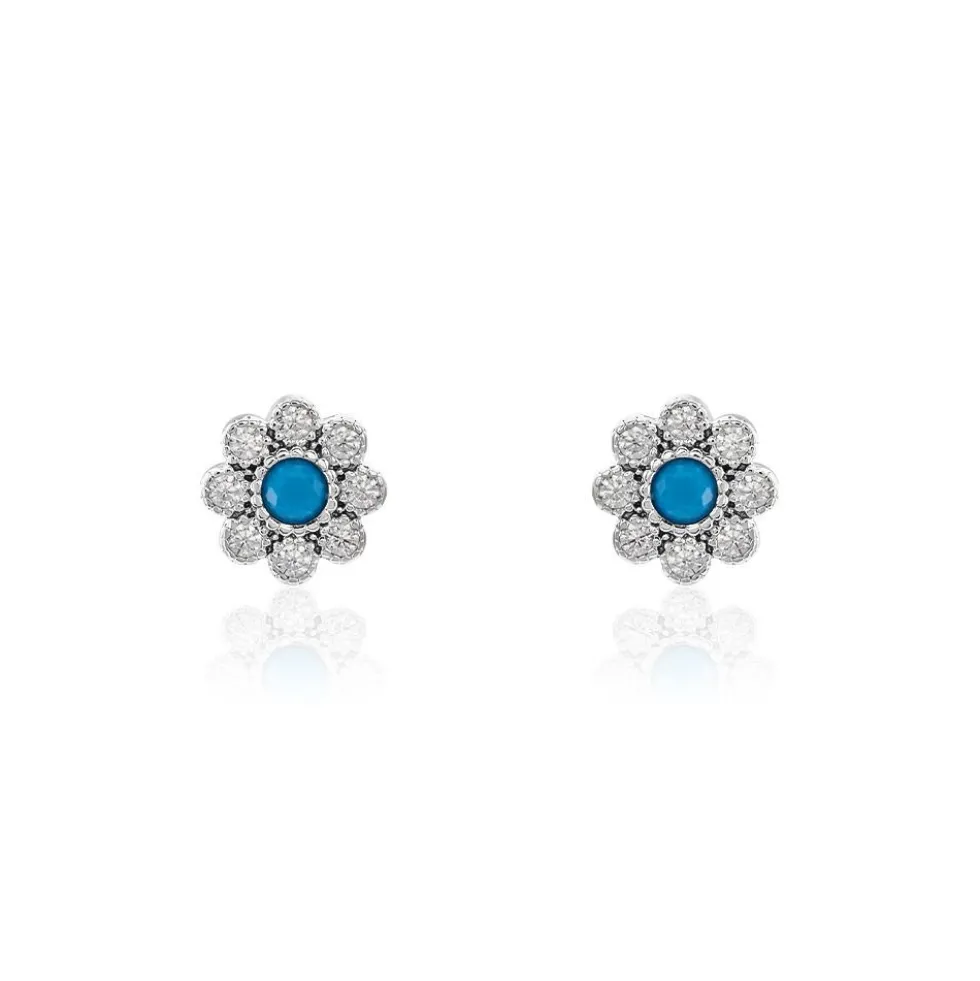 Boucles D'oreilles Puces Aurel Argent Blanc Turquoise Oxyde