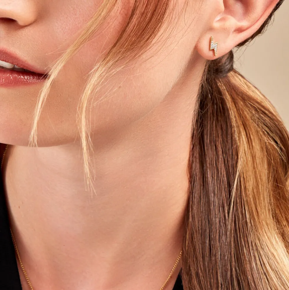 Boucles D'oreilles Puces Aurore Acier Doré Cristal