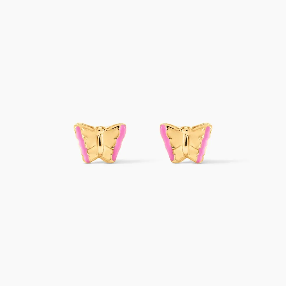 Boucles D'oreilles Puces Bartholomée Papillon Or Jaune