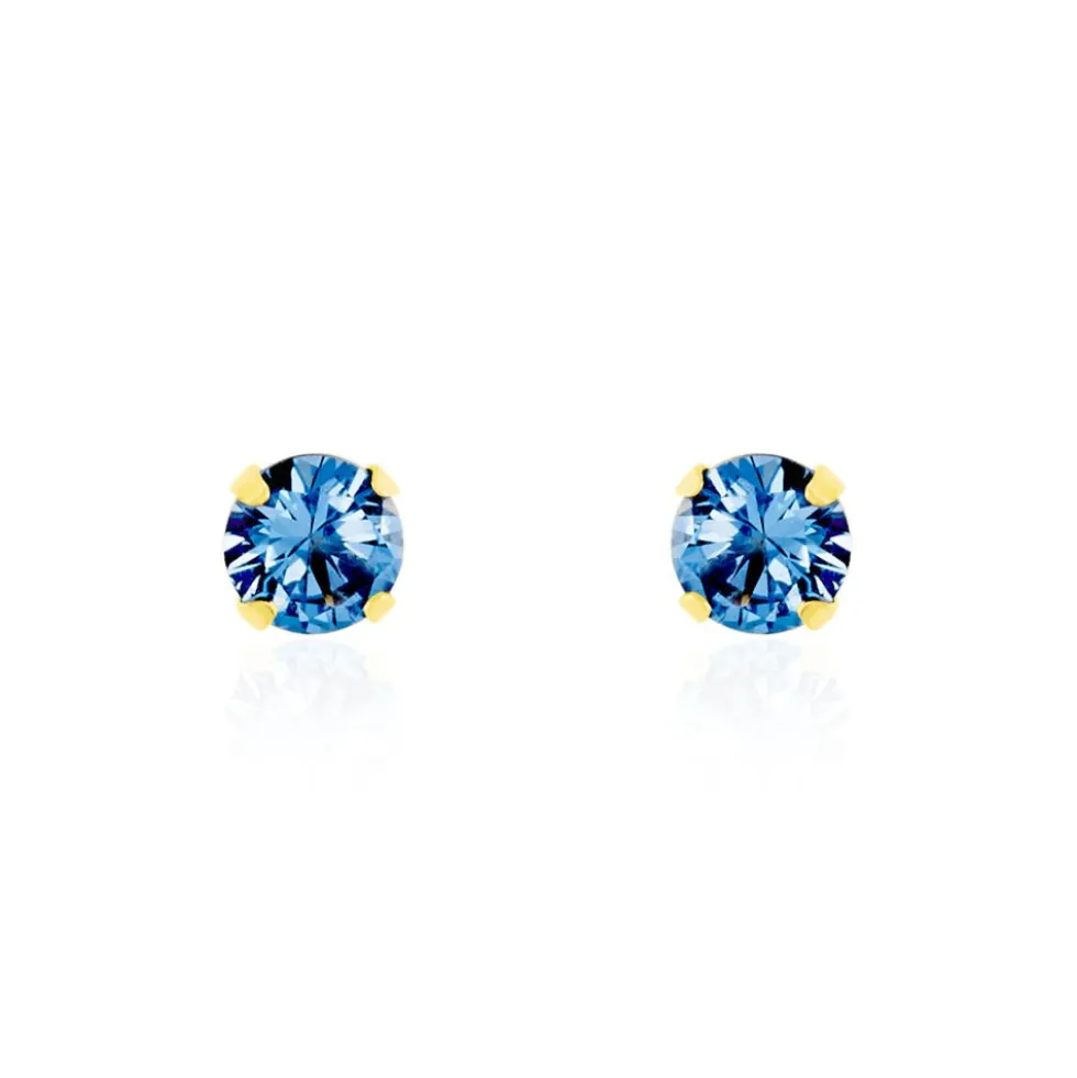 Boucles D'oreilles Puces Carin Serti Griffe 3 Or Jaune Oxyde