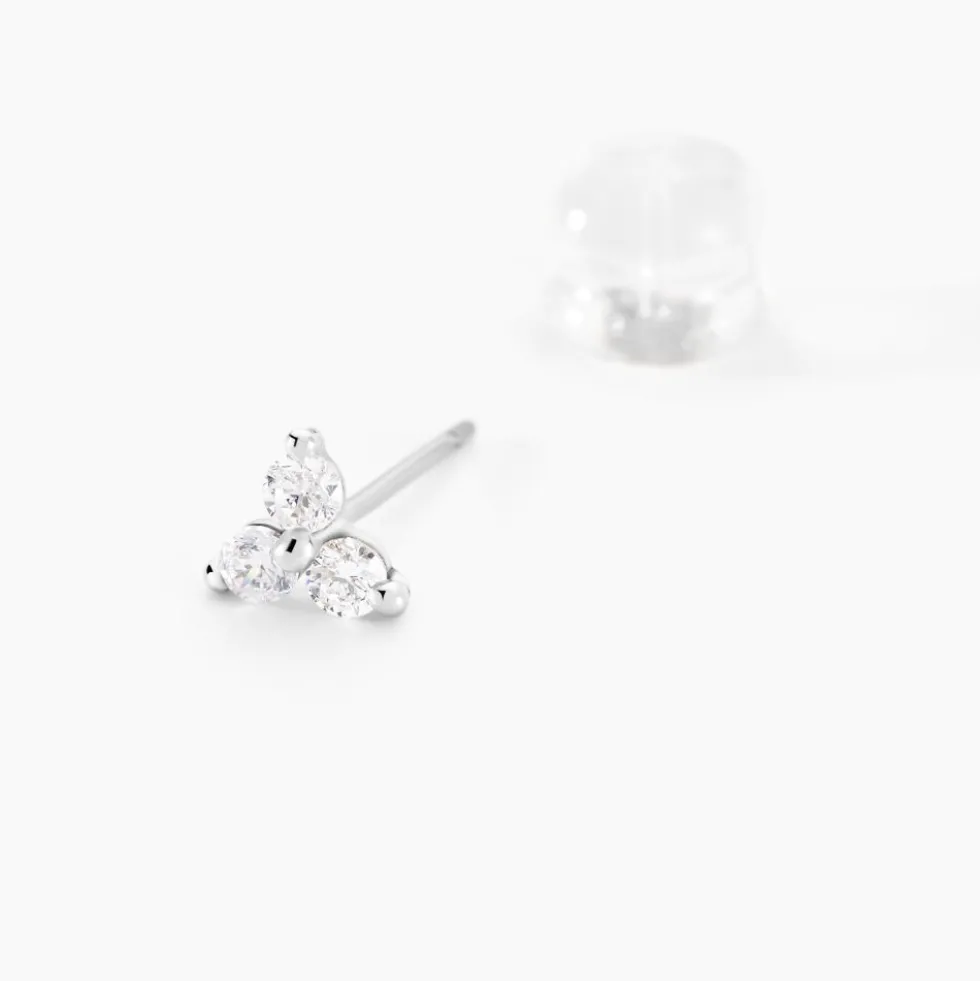 Boucles D'oreilles Puces Cassy Fleur Or Blanc Oxyde De Zirconium