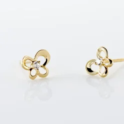 Boucles D'oreilles Puces Cathy Fleur Or Jaune Oxyde De Zirconium