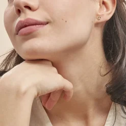 Boucles D'oreilles Puces Cathy Fleur Or Jaune Oxyde De Zirconium