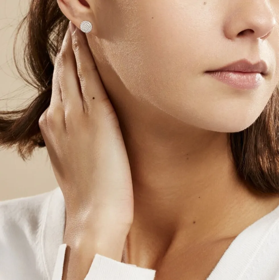 Boucles D'oreilles Puces Classic Or Blanc Oxyde De Zirconium