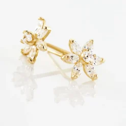 Boucles D'oreilles Puces Clea Fleur Or Jaune Oxyde De Zirconium