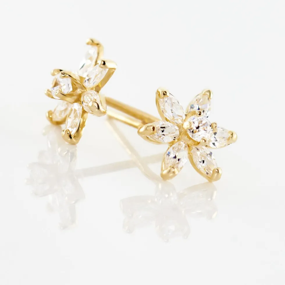 Boucles D'oreilles Puces Clea Fleur Or Jaune Oxyde De Zirconium
