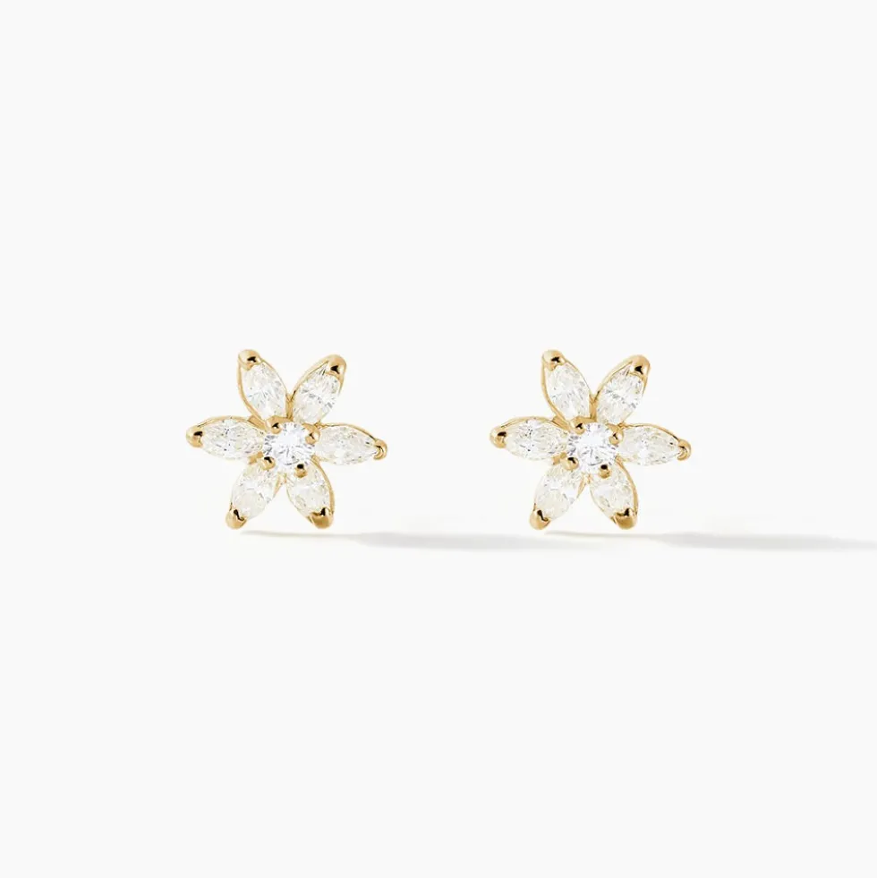 Boucles D'oreilles Puces Clea Fleur Or Jaune Oxyde De Zirconium