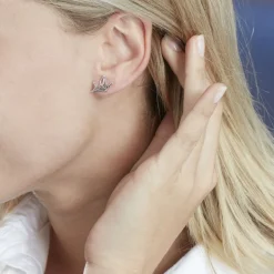 Boucles D'oreilles Puces Colombe Argent Blanc