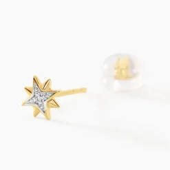 Boucles D'oreilles Puces Confucius Or Jaune Diamant