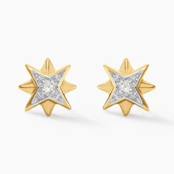 Boucles D'oreilles Puces Confucius Or Jaune Diamant