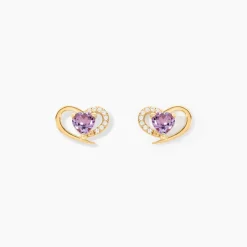 Boucles D'Oreilles Puces Creighton Or Jaune Améthyste Oxyde De Zirconium