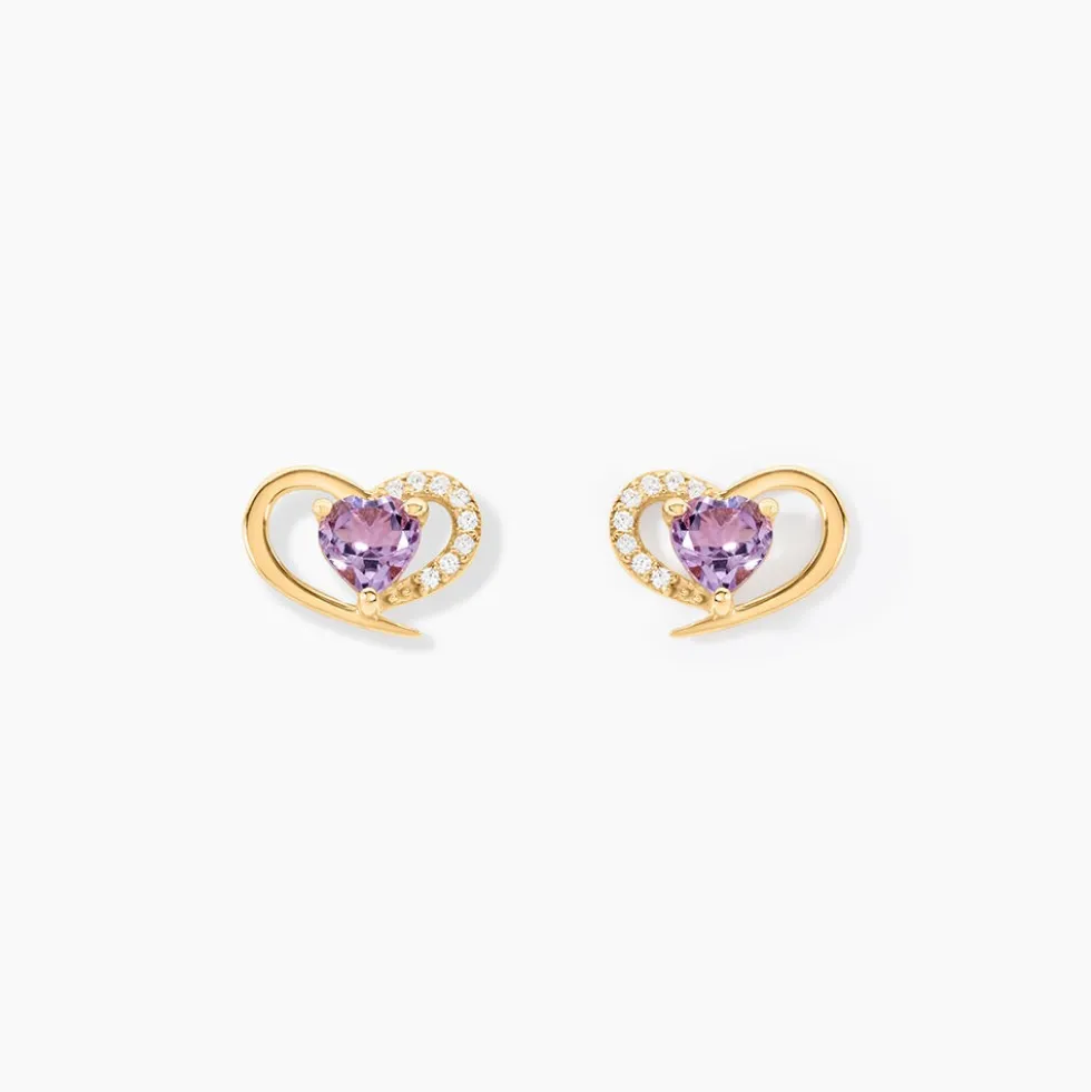Boucles D'Oreilles Puces Creighton Or Jaune Améthyste Oxyde De Zirconium