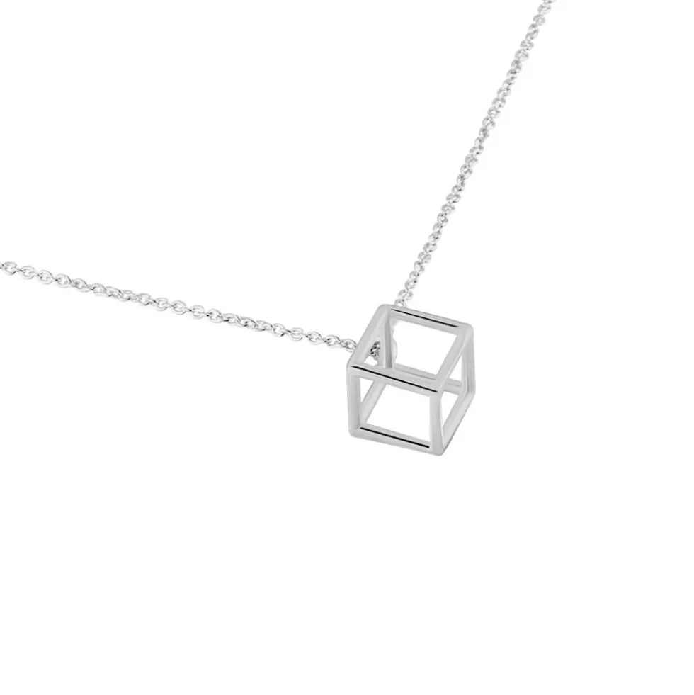 Boucles D'oreilles Puces Cubik Argent Blanc