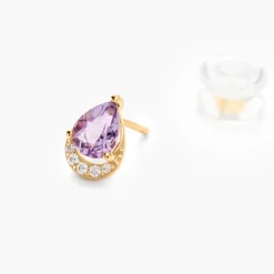 Boucles D'oreilles Puces Dinis Or Jaune Améthyste Oxyde De Zirconium
