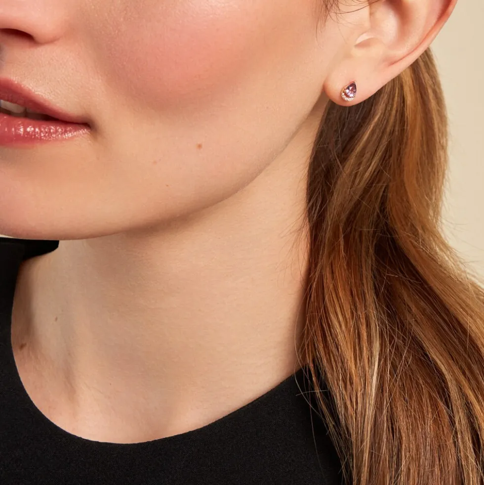 Boucles D'oreilles Puces Dinis Or Jaune Améthyste Oxyde De Zirconium