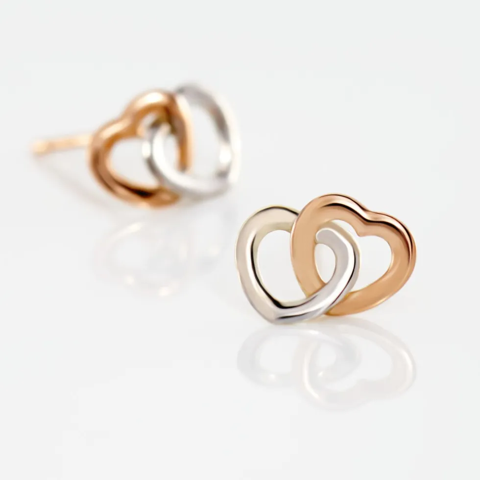 Boucles D'oreilles Puces Donna Coeurs Ajoures Or Rose