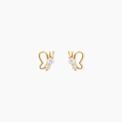 Boucles D'oreilles Puces Donte Papillon Or Jaune Oxyde De Zirconium